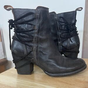 Women's Black Leather Lace-Back Ankle Boots